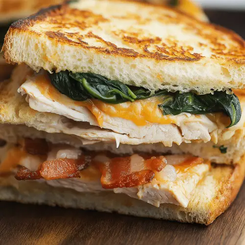 Turkey Melt with Cheddar, Spinach, and Bacon