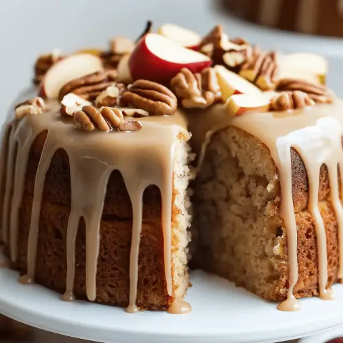Apple Pecan Cake With Caramel Glaze