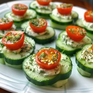 Cucumber Bites with Herbed Cream Cheese and Cherry Tomato