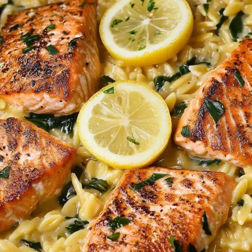 One Skillet Salmon with Lemon Orzo