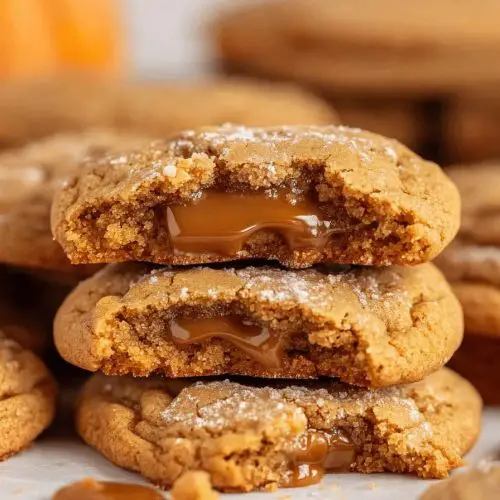 Caramel Stuffed Pumpkin Cookies