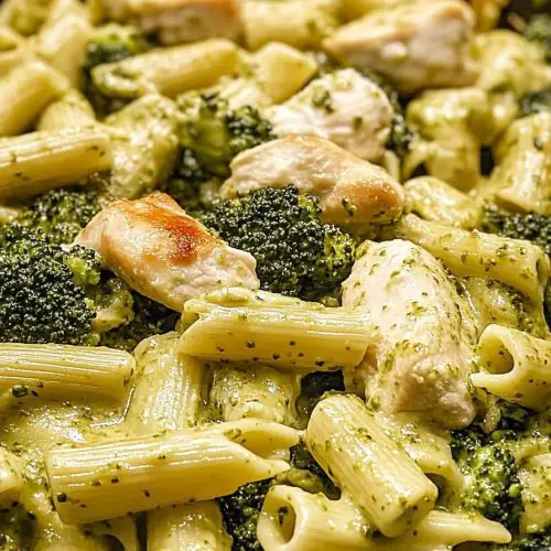 Creamy Pesto Chicken and Broccoli Pasta Bake