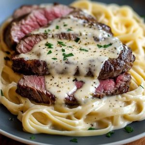 Savory Steak Gorgonzola Alfredo with Creamy Parmesan Sauce