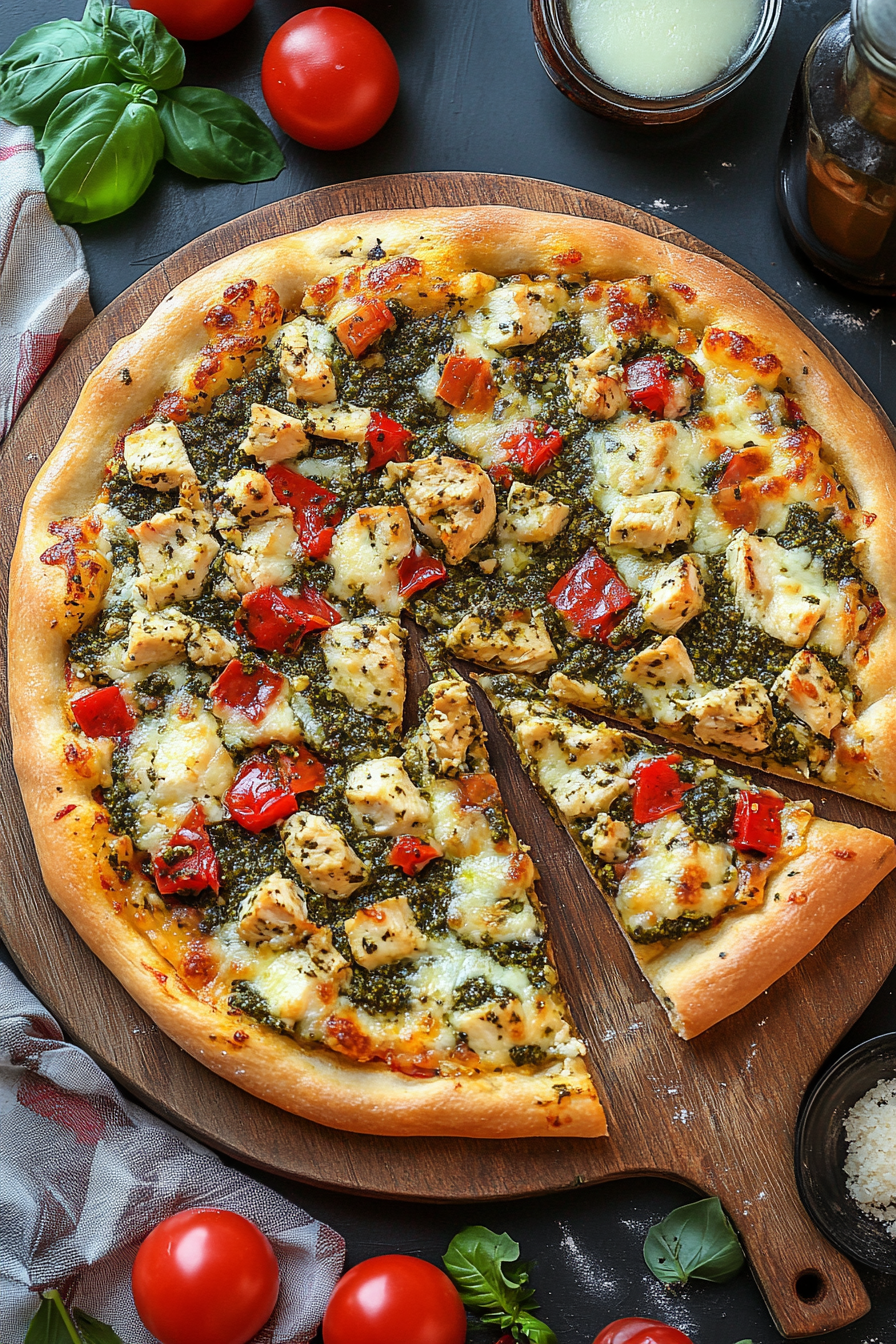 Chicken Pesto Pizza Final Dish Presentation