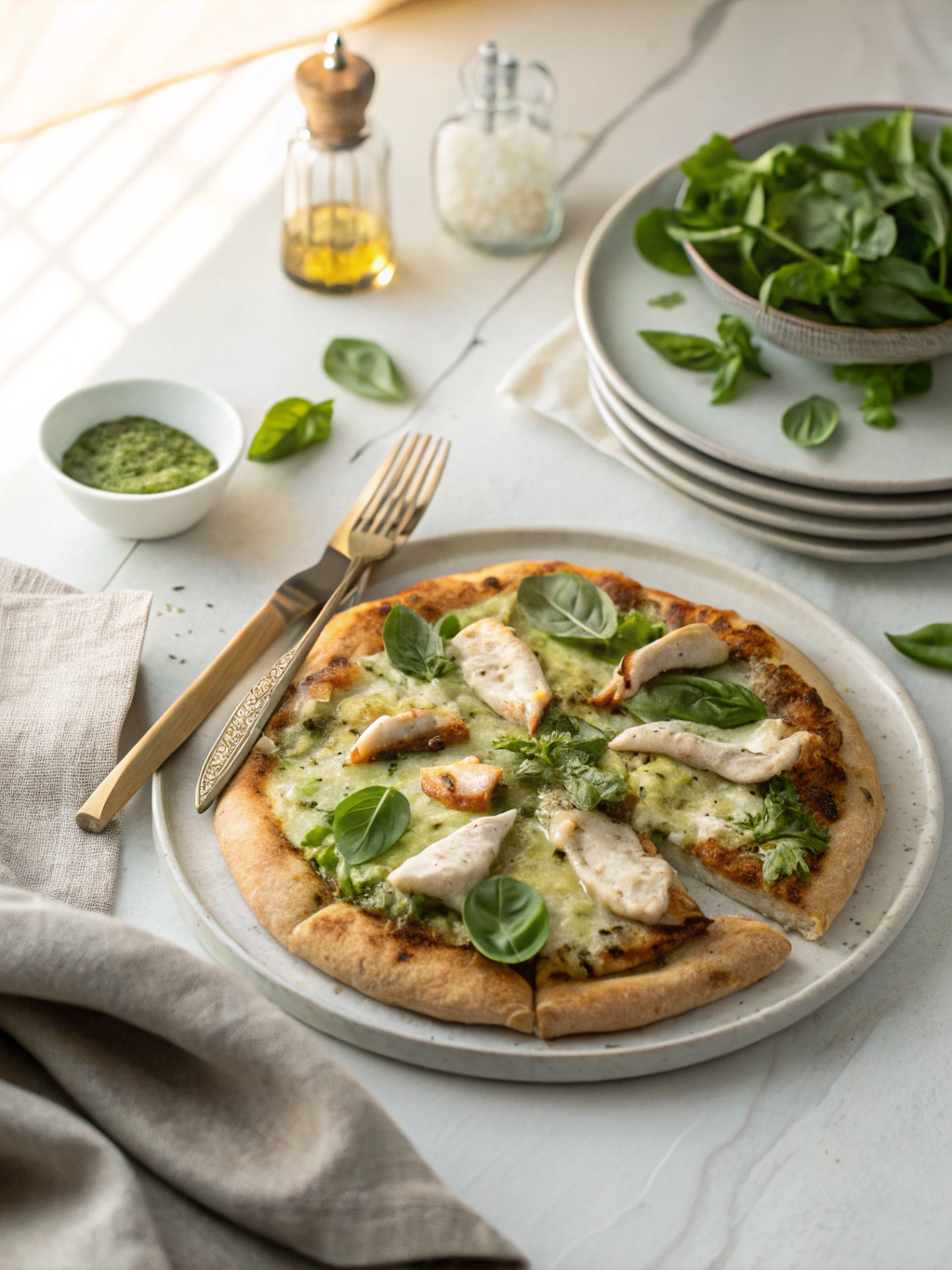 Chicken Pesto Pizza serving suggestion