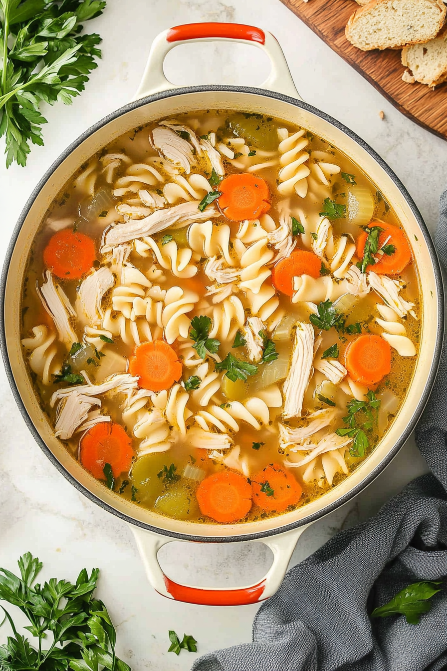Homemade Chicken Noodle Soup Final Dish Presentation