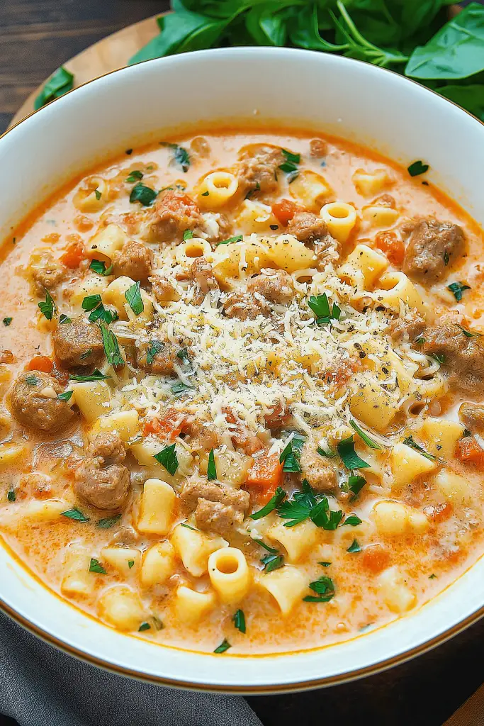 Creamy Parmesan Italian Sausage Ditalini Soup - Easy DIY Recipes