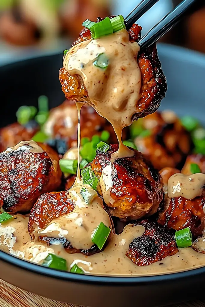 Korean BBQ Meatballs with Spicy Mayo Dip