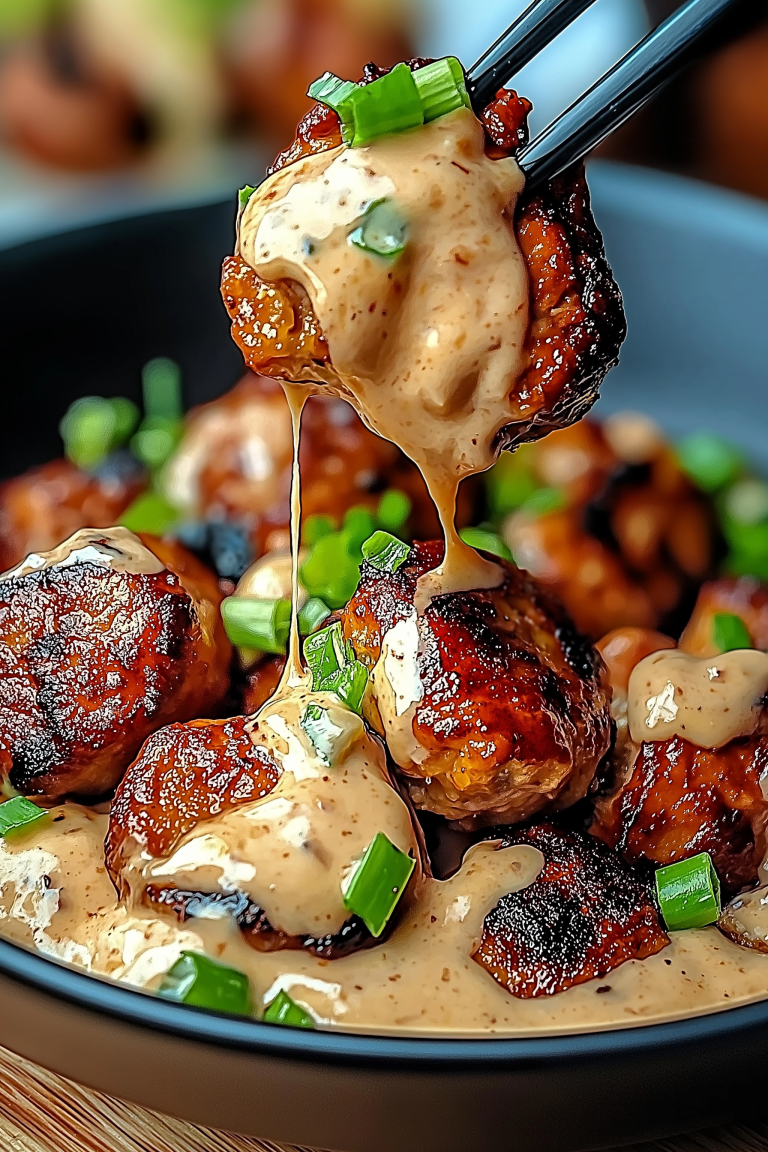Korean BBQ Meatballs with Spicy Mayo Dip