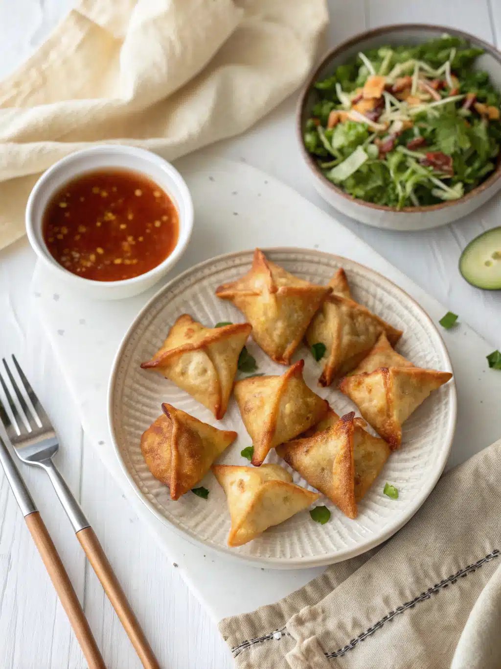 Air Fryer Crab Rangoon serving suggestion