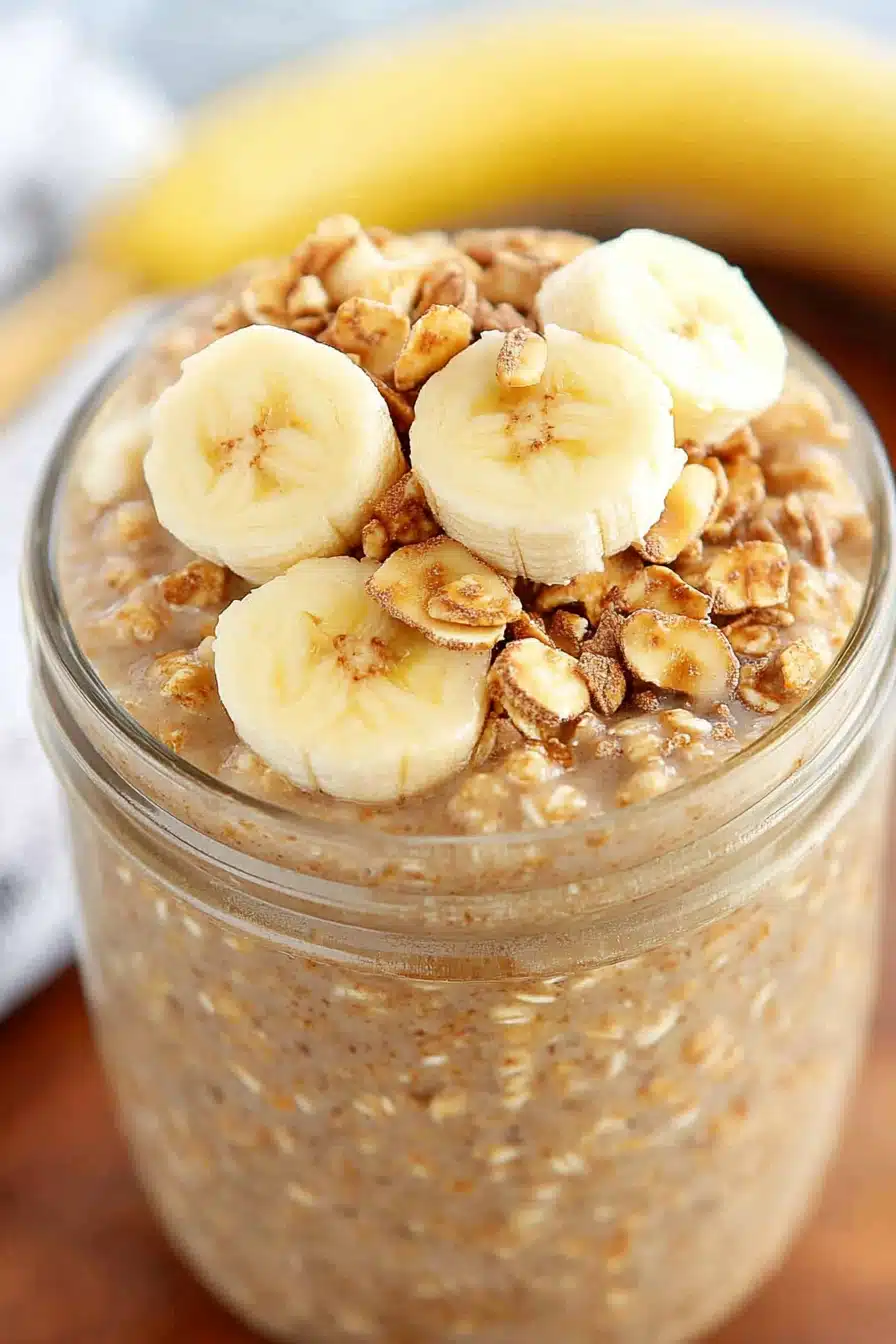 Banana Bread Overnight Oats Final Dish Presentation