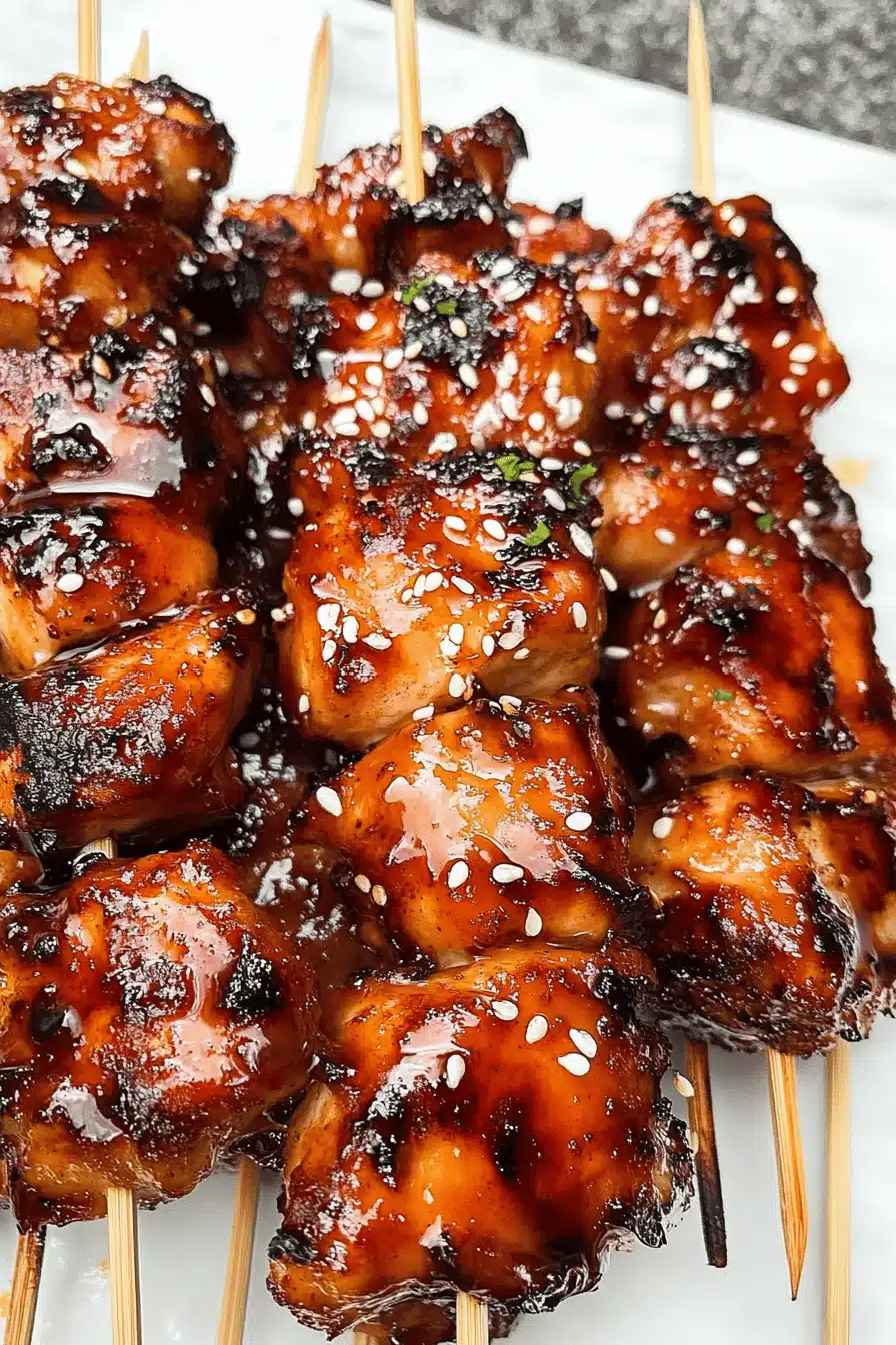 Bourbon Chicken Skewers Recipe Final Dish Presentation