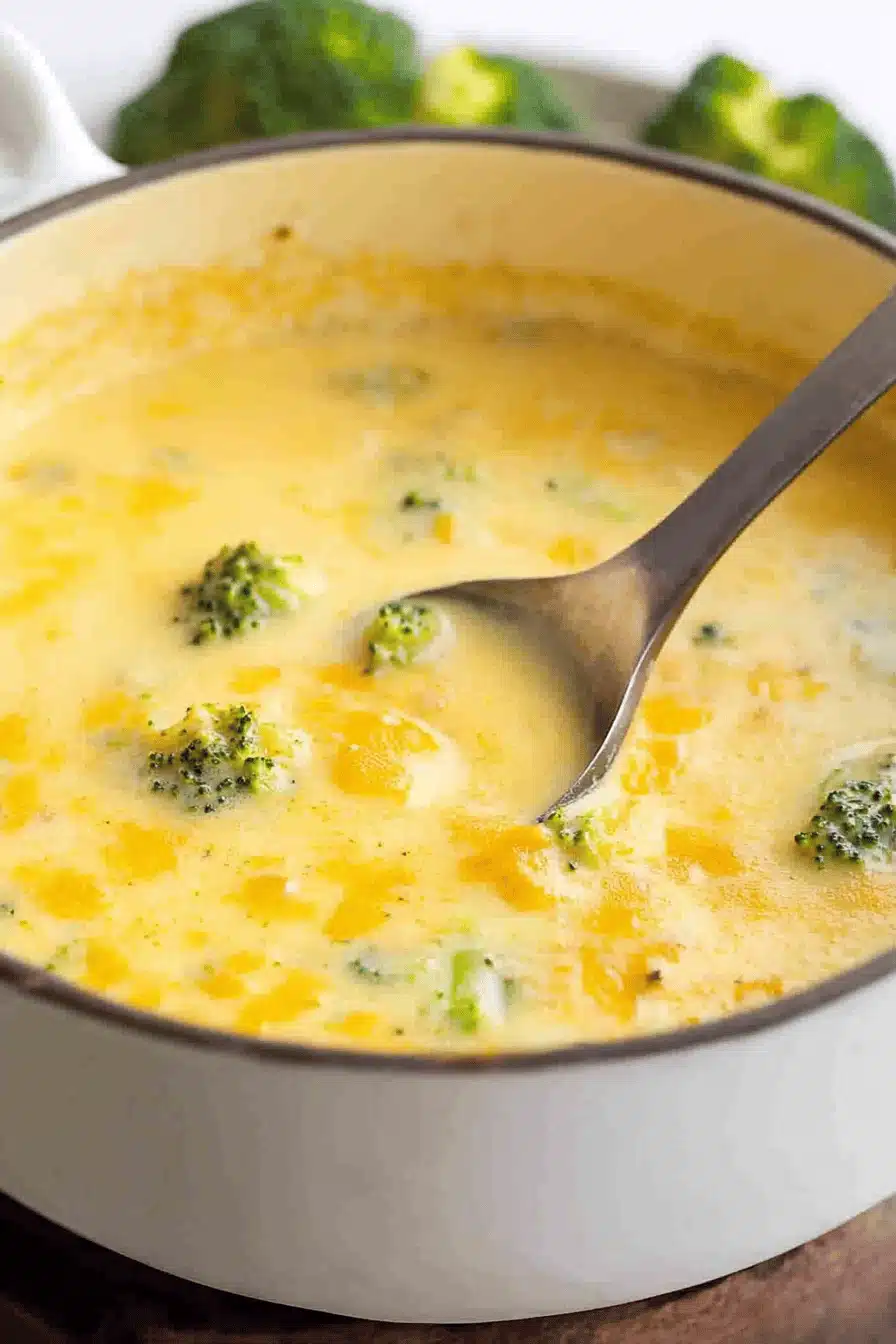 Broccoli Cheddar Soup Final Dish Presentation