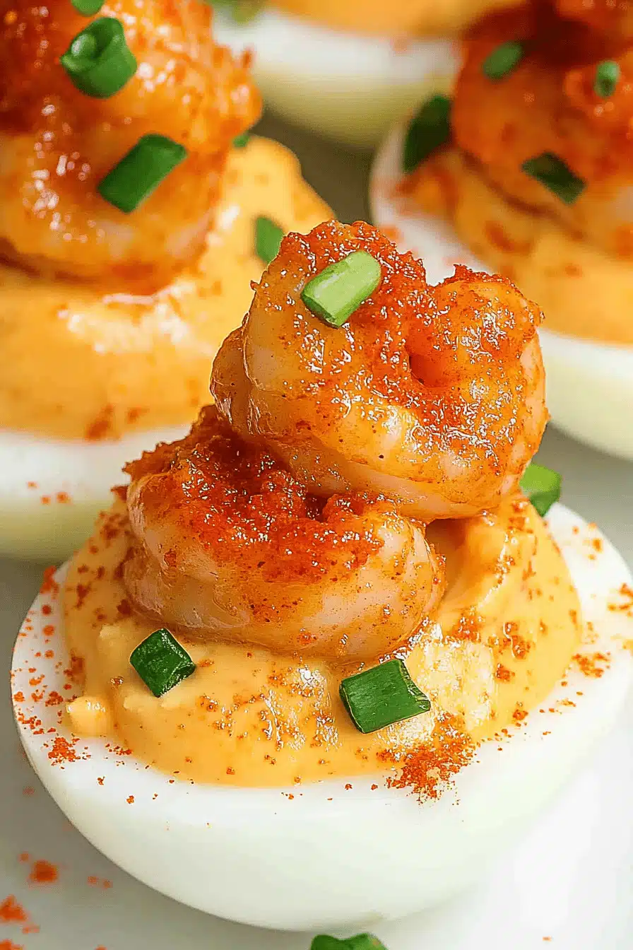 Cajun Firecracker Shrimp Deviled Eggs Final Dish Presentation