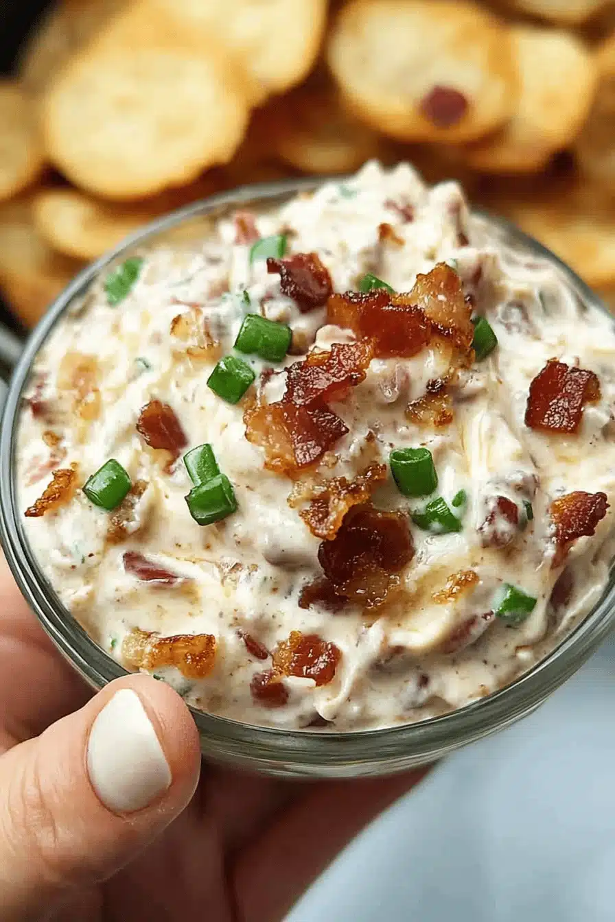Caramelized Onion Bacon Dip Final Dish Presentation