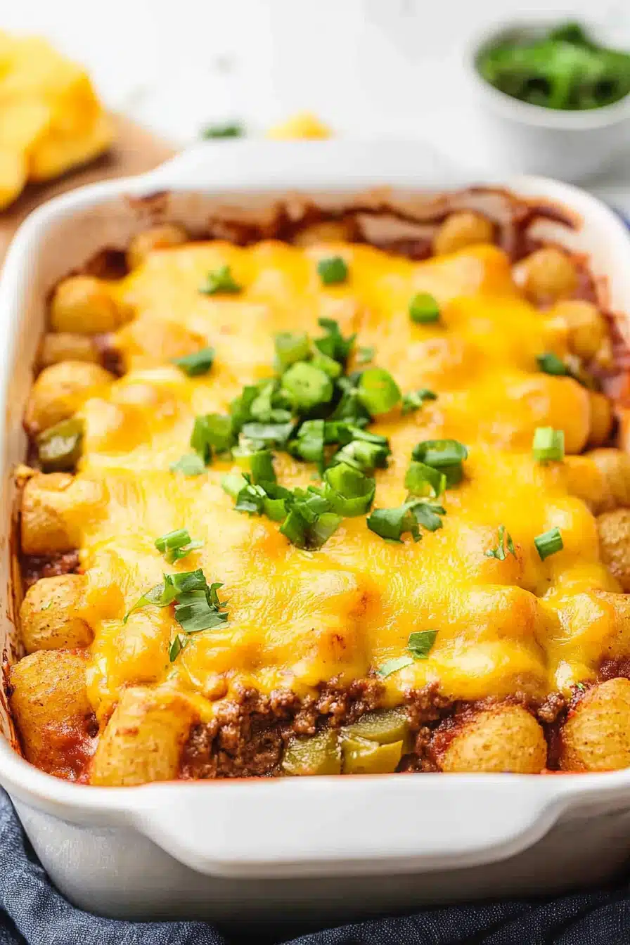 Cheeseburger Tater Tot Casserole Final Dish Presentation