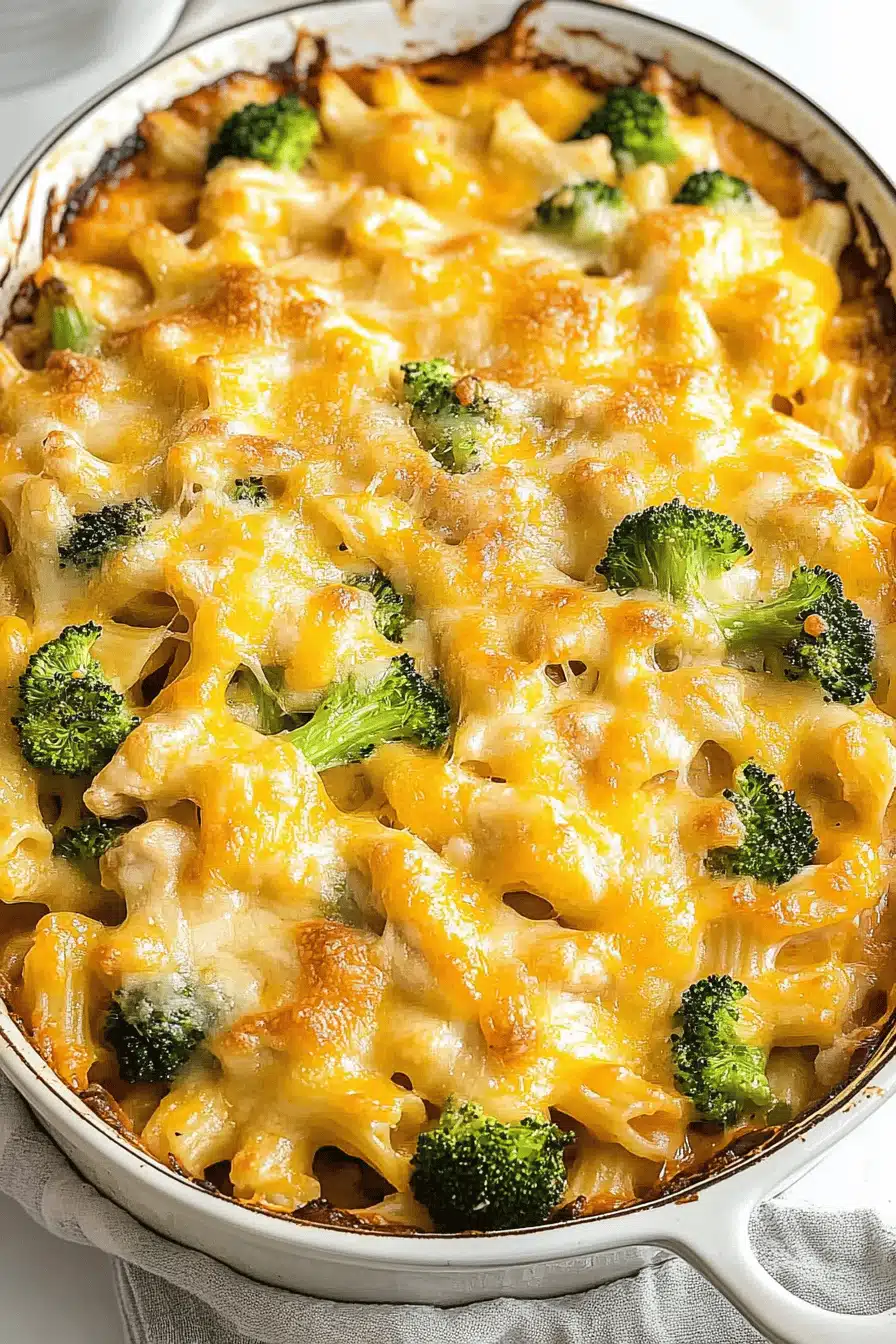 Cheesy Broccoli Chicken Pasta Bake Final Dish Presentation