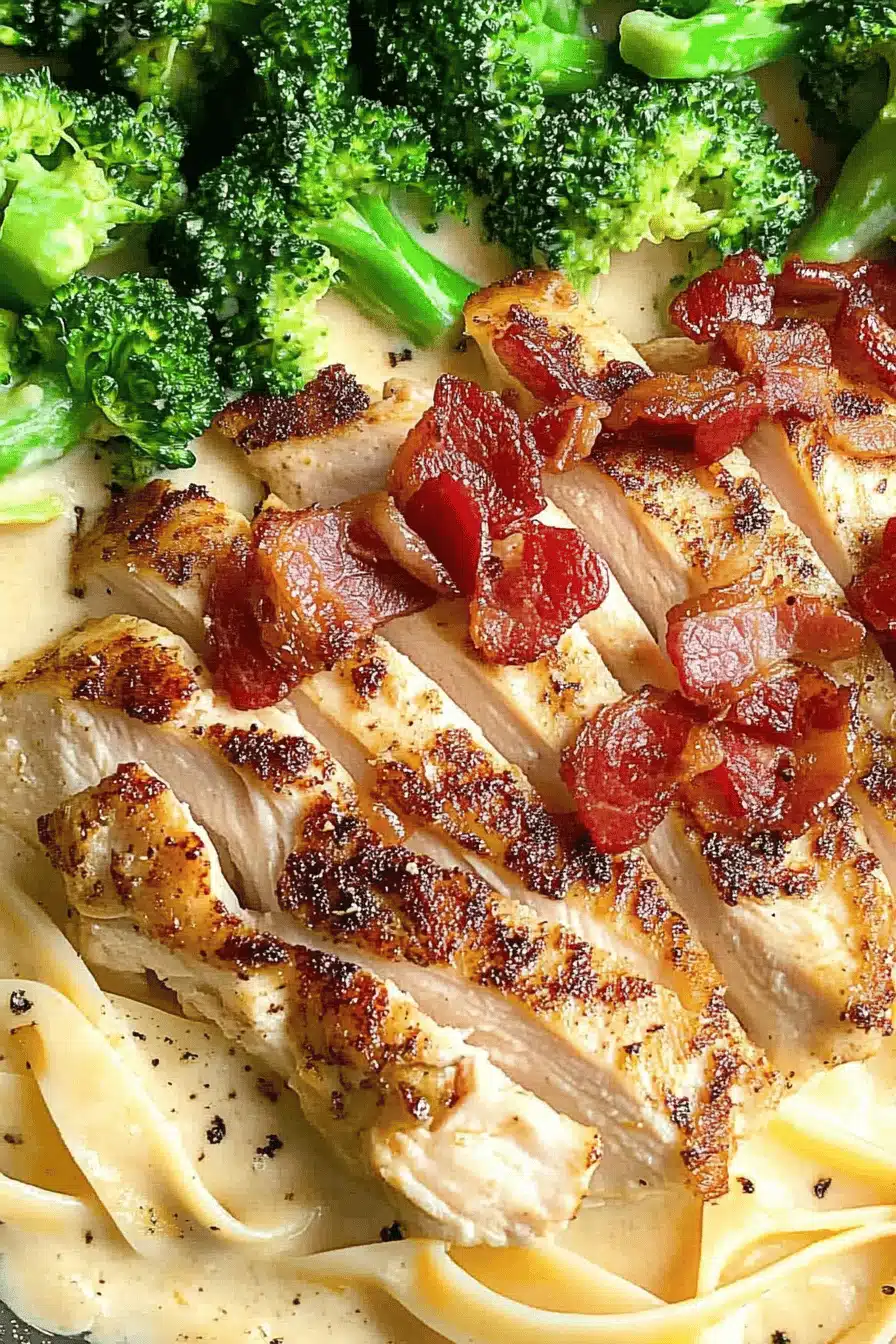 Chicken Bacon Broccoli Alfredo Final Dish Presentation