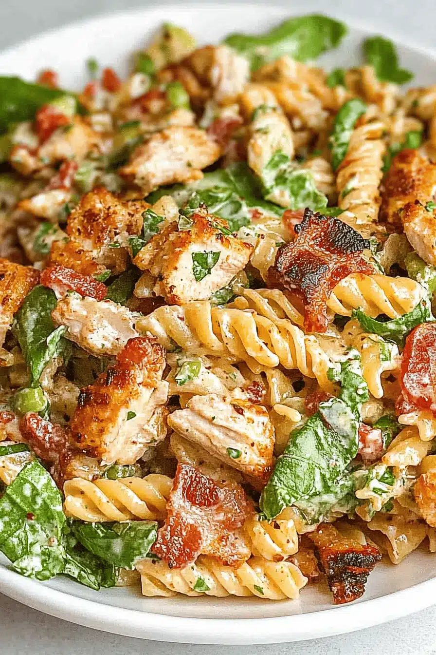 Chicken Bacon Ranch Pasta Salad Final Dish Presentation