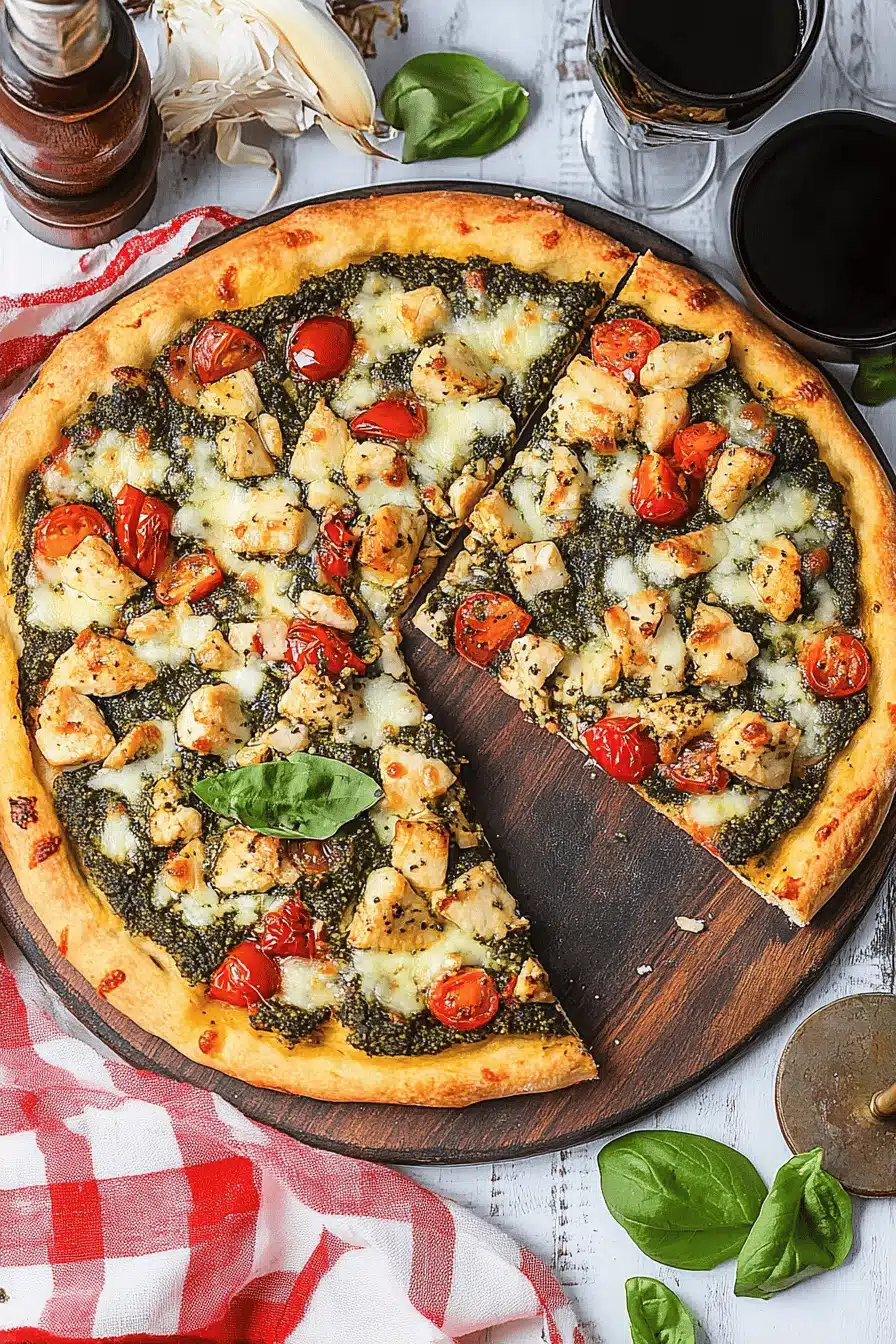 Chicken Pesto Pizza Final Dish Presentation