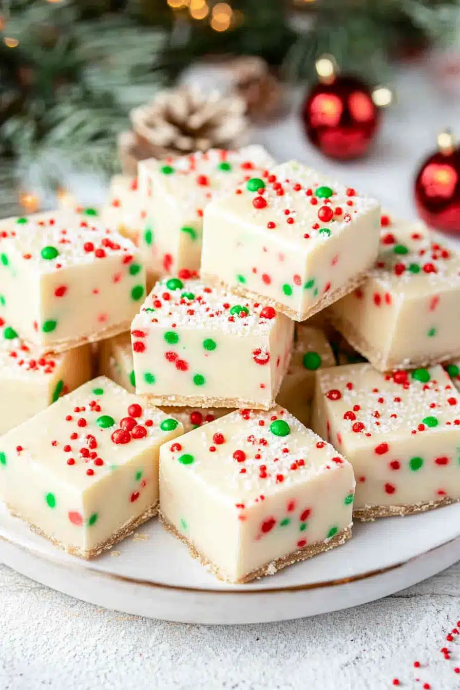 Christmas Sugar Cookie Fudge Final Dish Presentation