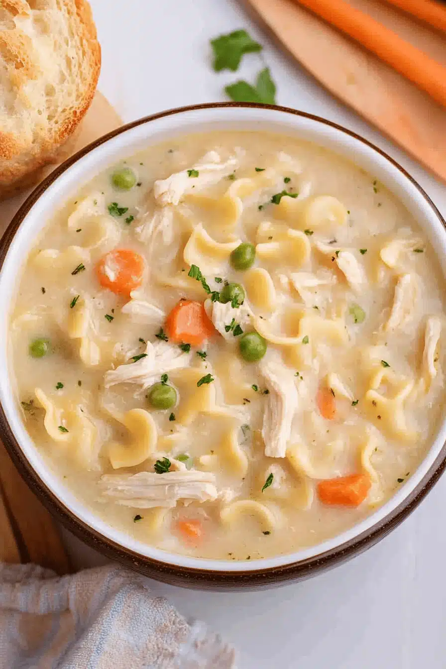 Creamy Chicken Noodle Soup Final Dish Presentation