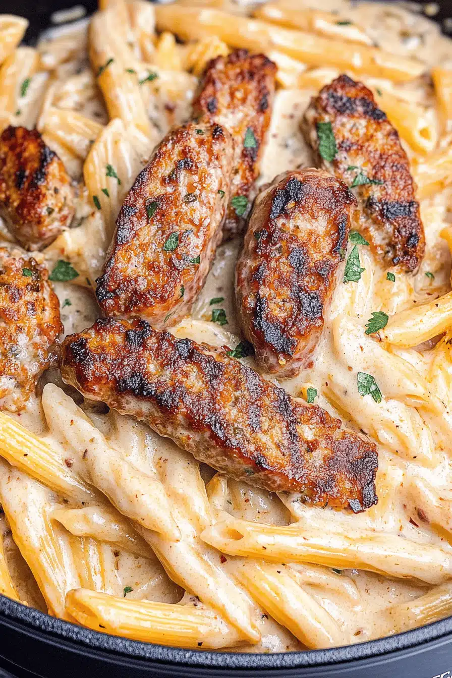 Creamy Italian Sausage Pasta Final Dish Presentation