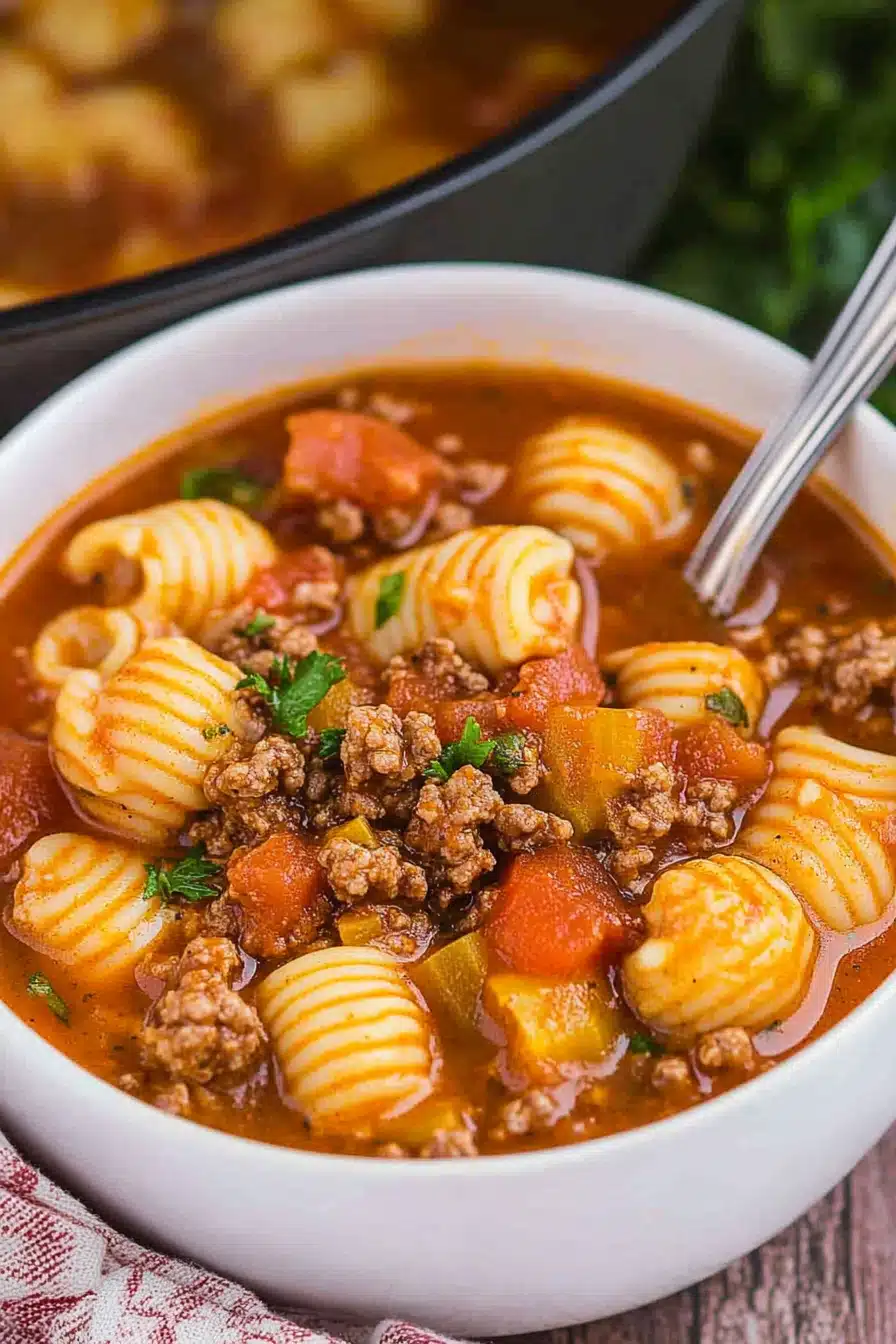 Hearty Hamburger Soup Final Dish Presentation