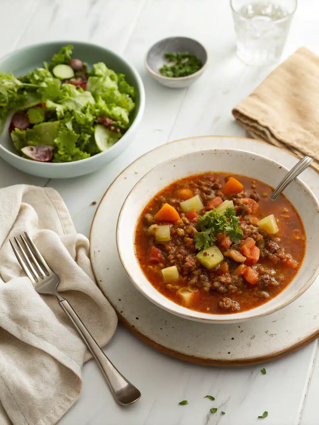 Hearty Hamburger Soup serving suggestion