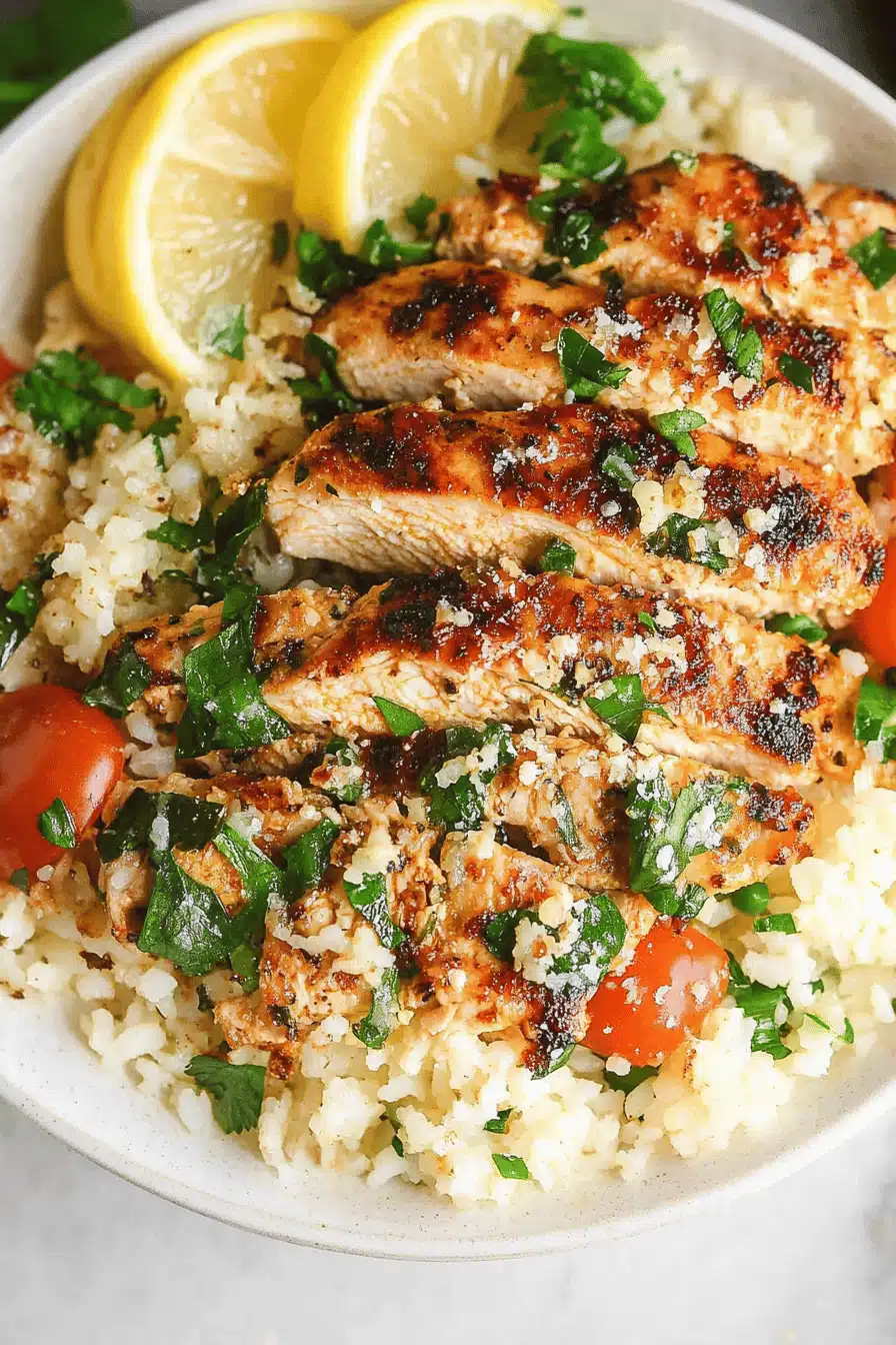 Lemon Garlic Parmesan Chicken Rice Final Dish Presentation