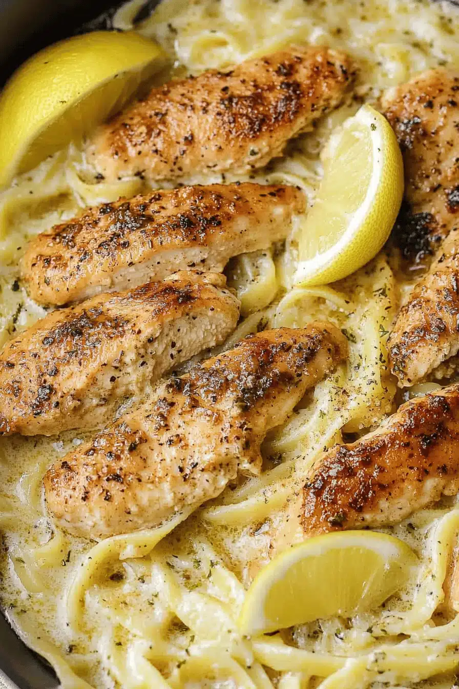 Lemon Pepper Chicken Alfredo Final Dish Presentation