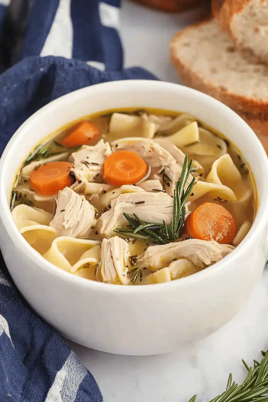 Rosemary Chicken Noodle Soup Final Dish Presentation