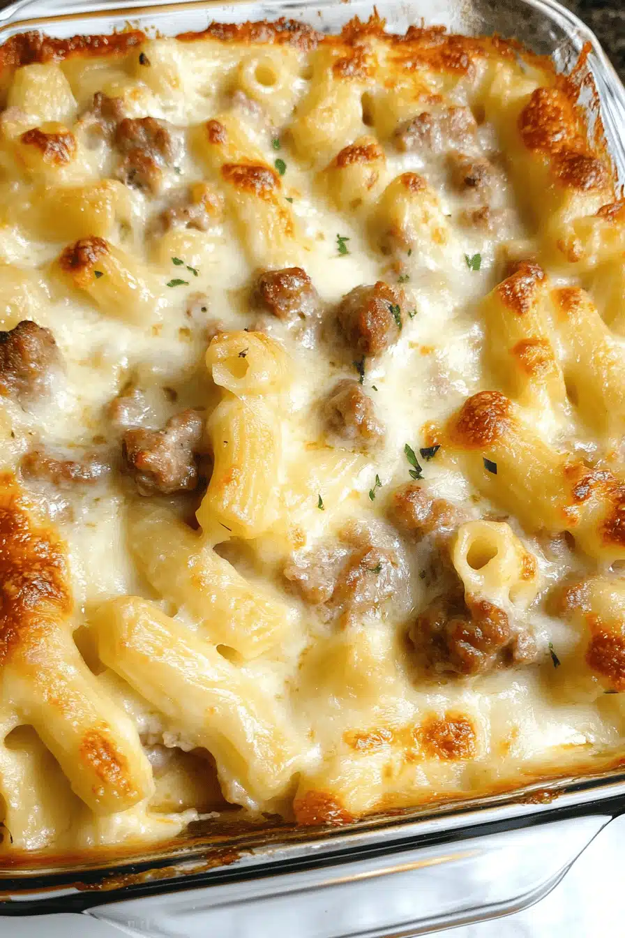 Sausage Alfredo Bake Final Dish Presentation