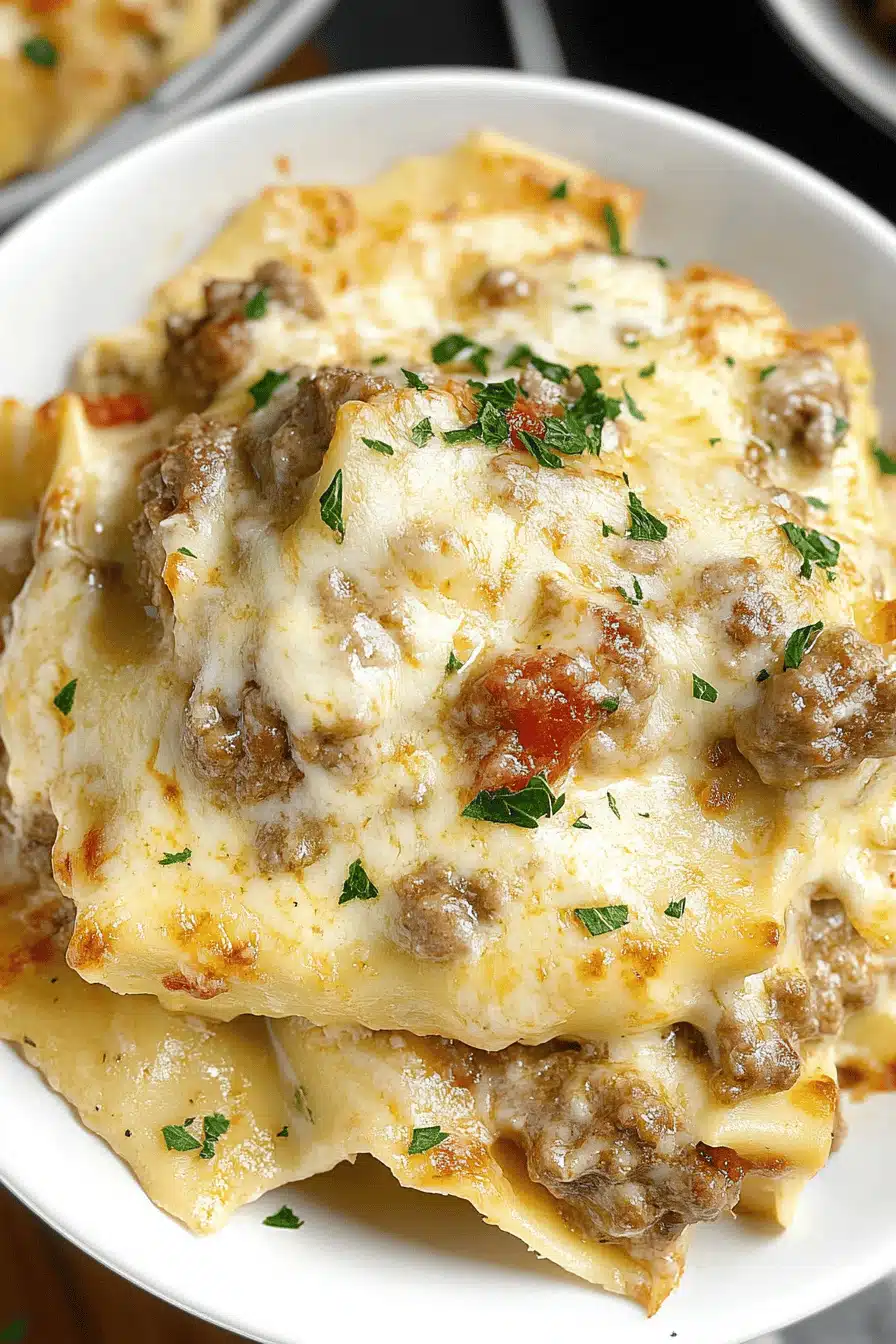 Sausage Alfredo Lasagna Final Dish Presentation