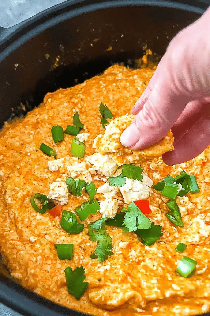 Slow Cooker Buffalo Chicken Dip Final Dish Presentation