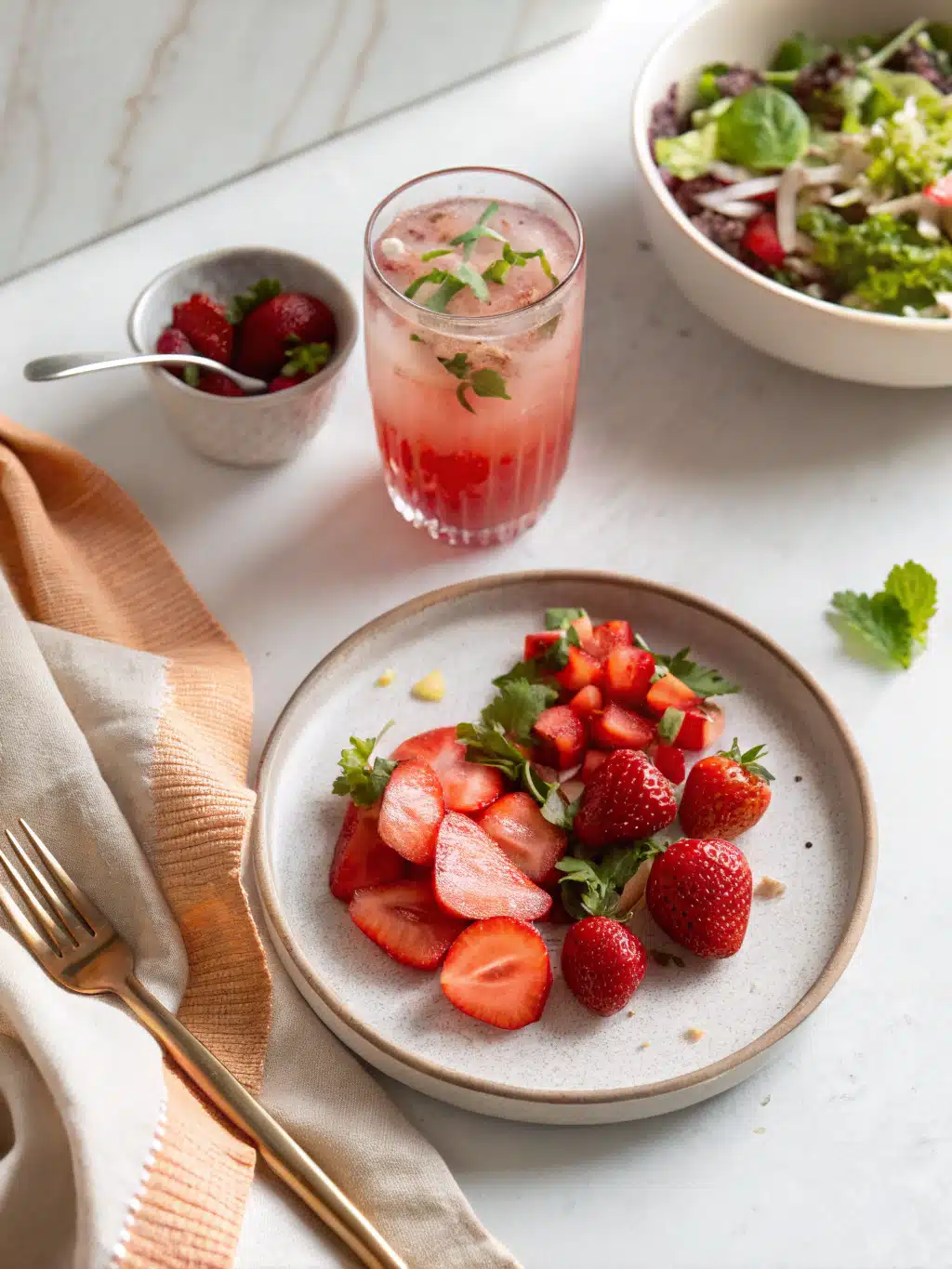 Strawberry Agua Fresca serving suggestion