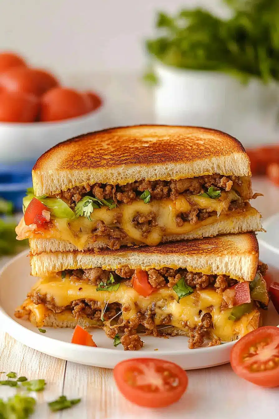 Taco Grilled Cheese Sandwich Final Dish Presentation