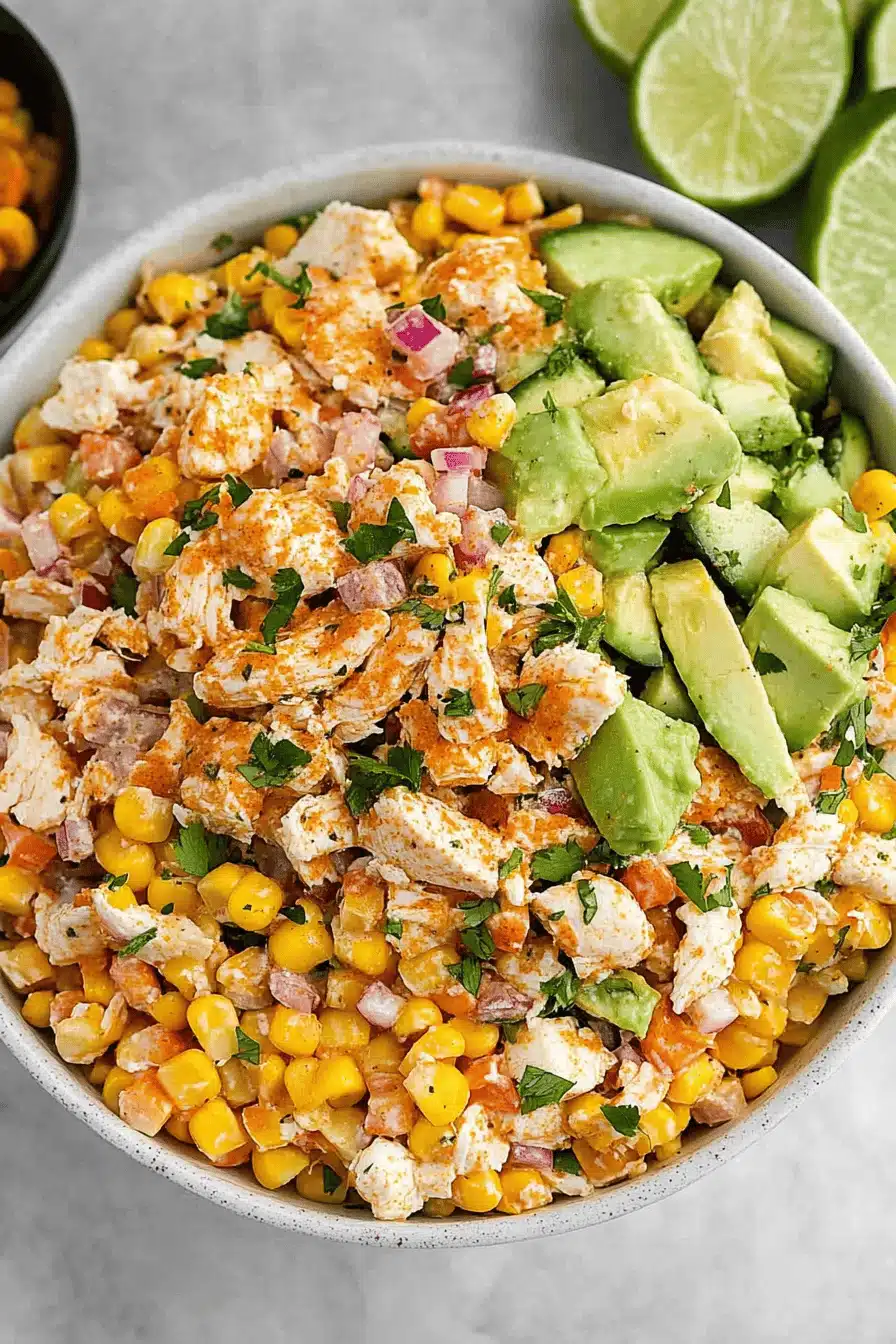 7-Layer Street Corn Chicken Salad Final Dish Presentation