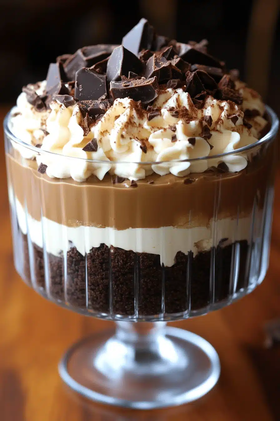 Baileys Chocolate Cheesecake Trifle slice on plate showing perfect texture and swirl pattern