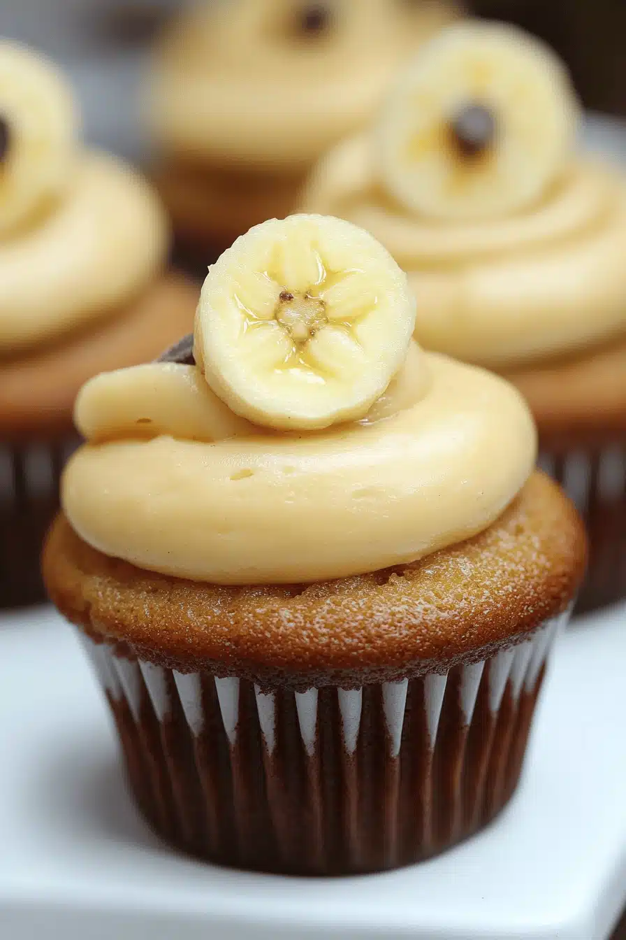 Banana Chocolate Chip Cupcakes slice on plate showing perfect texture and swirl pattern