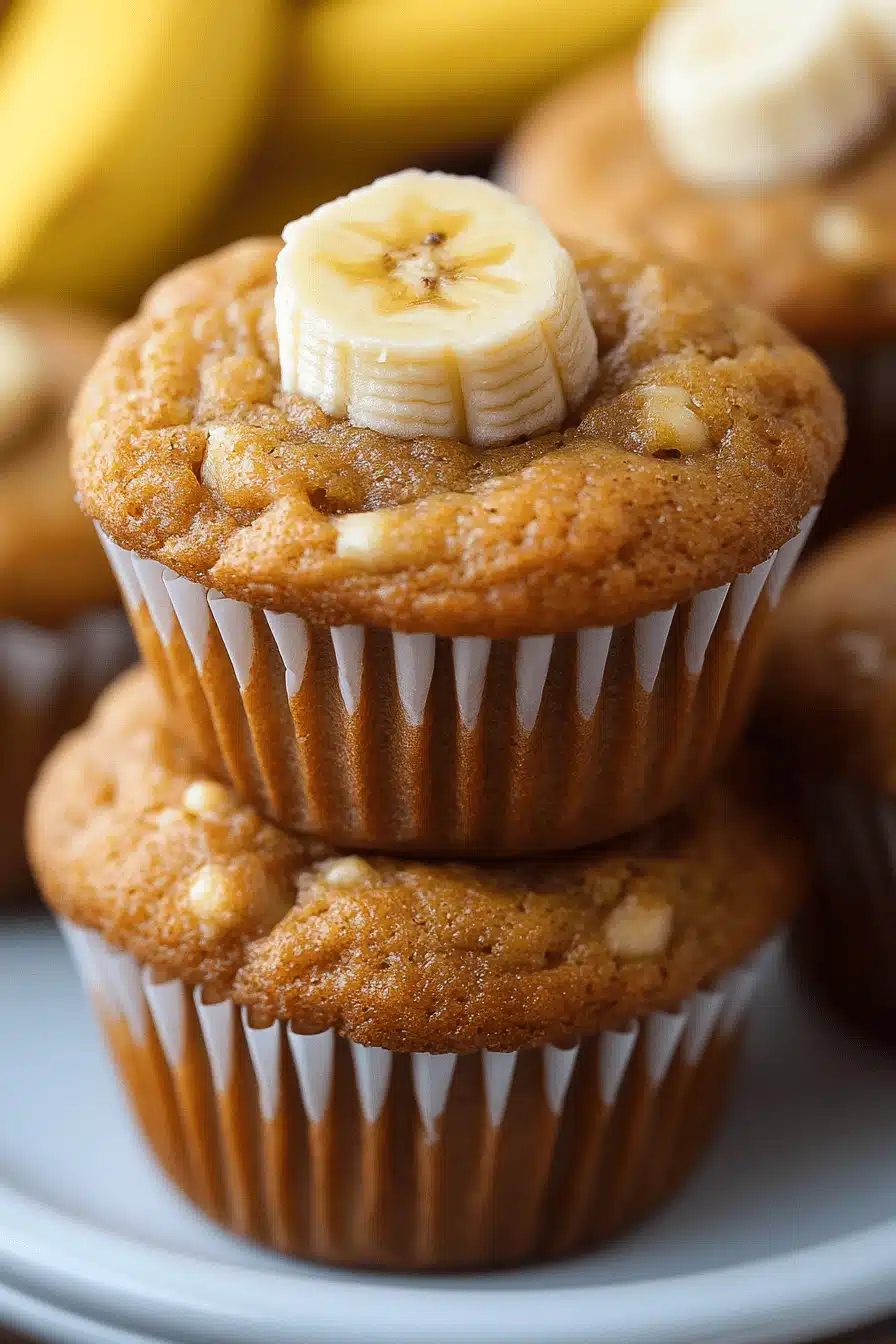 Banana Muffins Recipe slice on plate showing perfect texture and swirl pattern