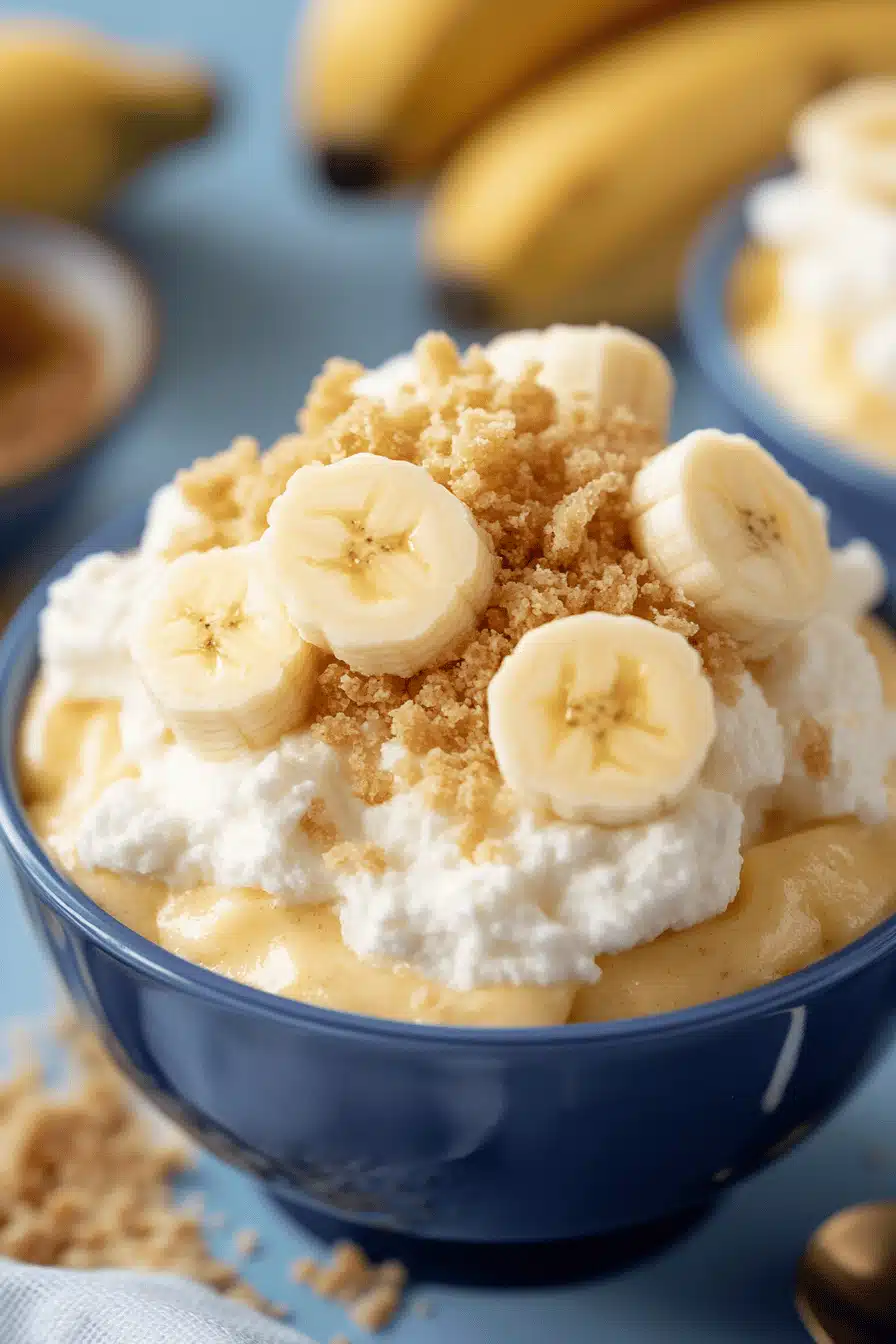 Banana Pudding Fluff slice on plate showing perfect texture and swirl pattern