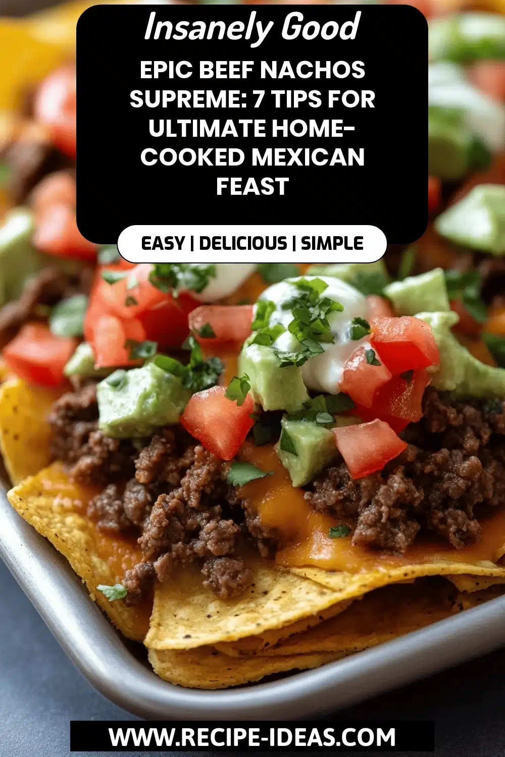 Beef Nachos Supreme final dish beautifully presented and ready to serve