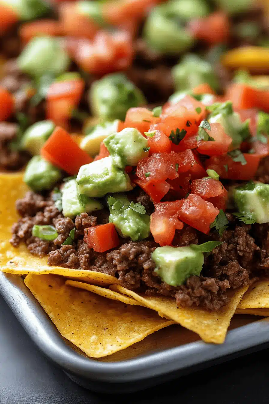 Beef Nachos Supreme ingredients organized and measured on kitchen counter