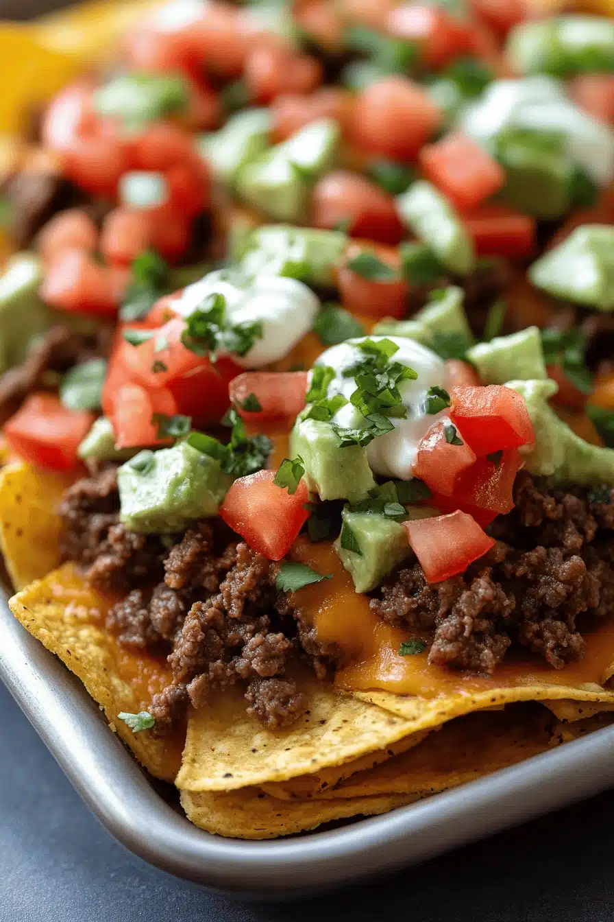 Beef Nachos Supreme slice on plate showing perfect texture and swirl pattern