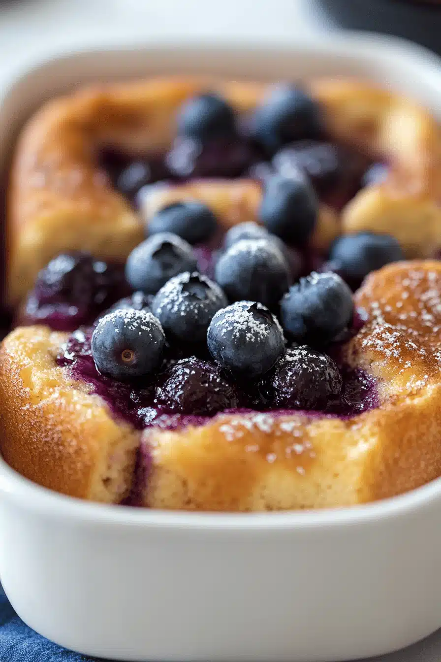 Blueberry French Toast Casserole slice on plate showing perfect texture and swirl pattern