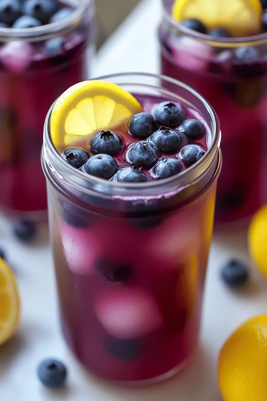 Blueberry Lemonade Recipe ingredients organized and measured on kitchen counter