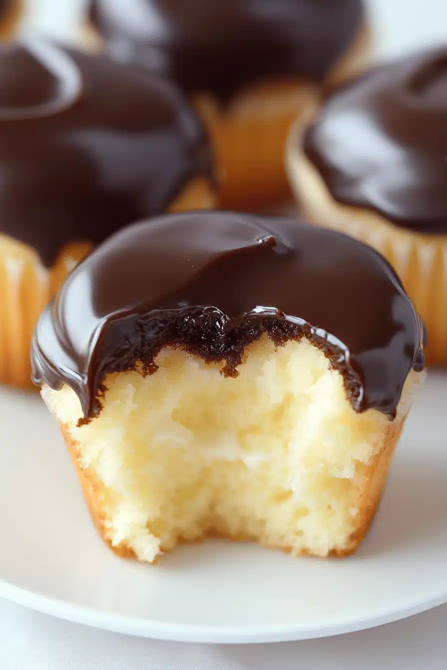 Boston Cream Cupcakes slice on plate showing perfect texture and swirl pattern