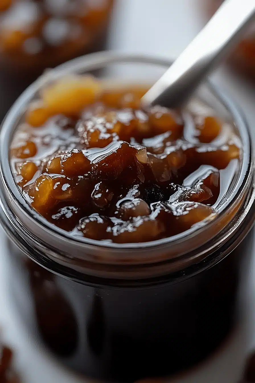 Bourbon Bacon Jam Recipe slice on plate showing perfect texture and swirl pattern
