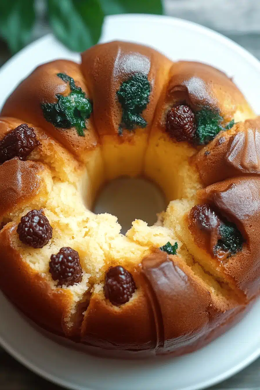 Breakfast Bundt Cake slice on plate showing perfect texture and swirl pattern